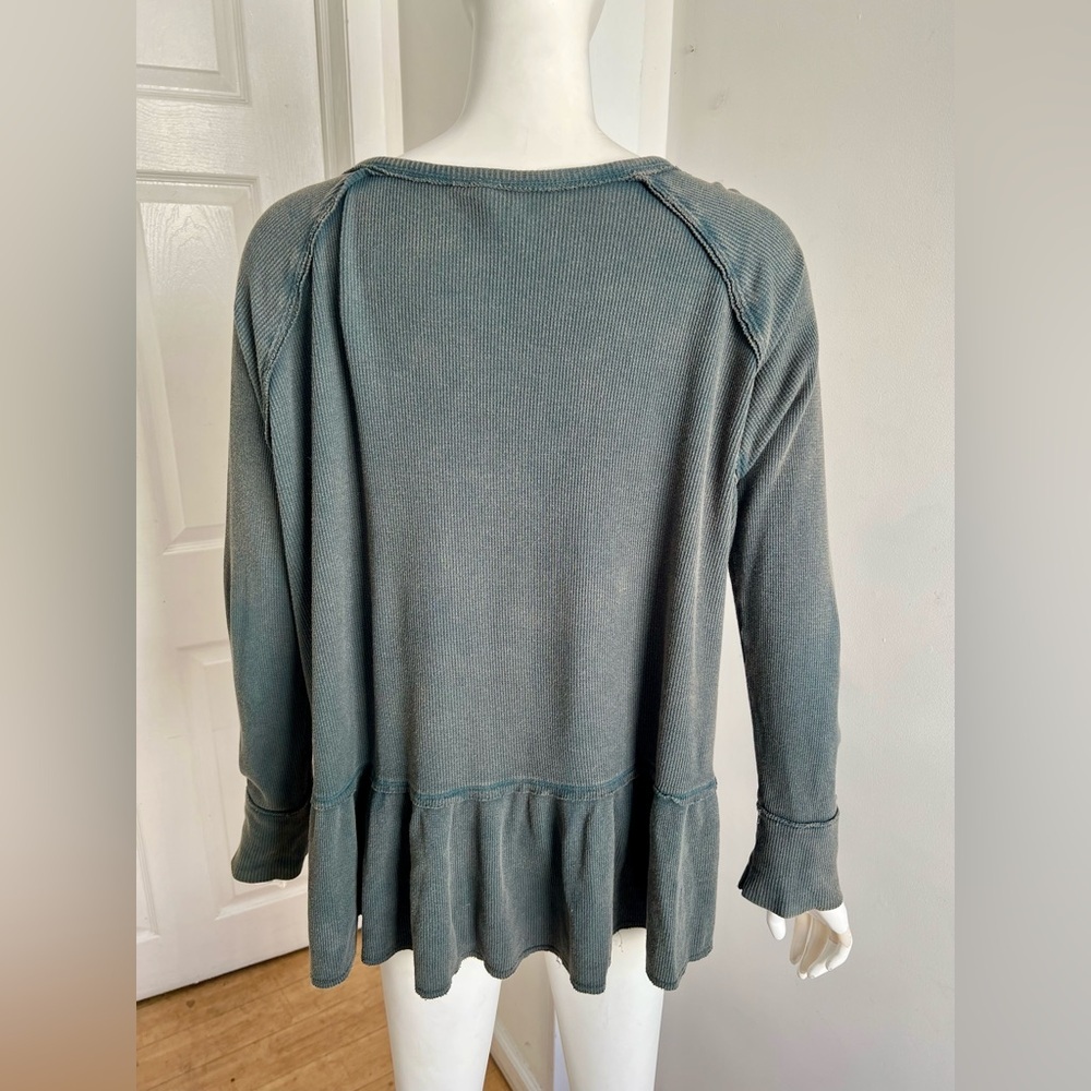 Free People Women Coastline Peplum Long Sleeve Top Blouse Size M Green Blue Boho - Picture 4 of 8
